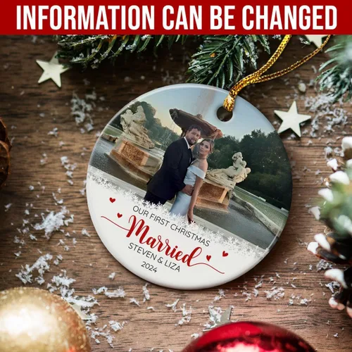 Miniatura 2 de Adorno personalizado de primera Navidad para casados, adornos de cerámica de Navidad con foto foto boda matrimonio nombre personalizado recuerdo 1ª