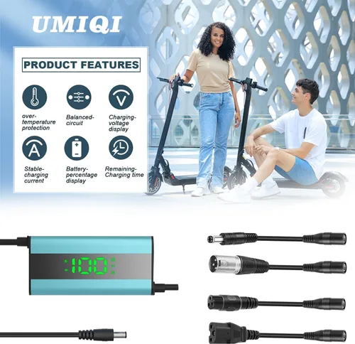 Miniatura 4 de Cargador de 54.6 V 2 A para patinete eléctrico con pantalla LED de carga (1-100%), para aeropatín con 5 conectores, cargador universal para todas