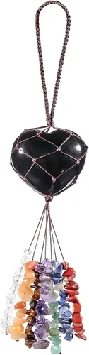 Rockcloud Adorno colgante de obsidiana negra hecha a mano, diseño de corazón de amor, adorno para yoga, meditaiton, Fengshui, decoración de ventana