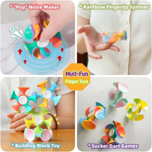 Miniatura 3 de Paquete de 4 Fidget Spinner con ventosa – Juguete sensorial seguro y suave para aliviar la ansiedad para adultos y niños de 8 a 12 años Juego