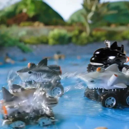 Miniatura 6 de DINOBROS Juguetes de tiburón, autos de tracción para niños y niños pequeños, paquete de 4 unidades, camión de animales marinos, juguete de delfín