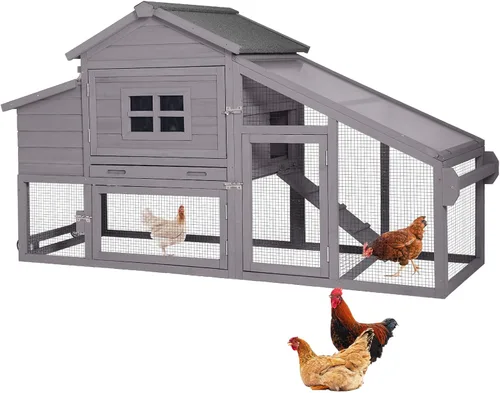 GUTINNEEN Gallinero móvil al aire libre gallinero gallinero con ruedas caja de anidación, jaula de aves de corral casa de pato con carrera Gris