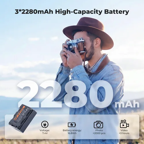 Miniatura 2 de K&F Concept Paquete de 3 baterías NP-FZ100 y cargador de batería LCD actualizado compatible con Sony A7iii, A7iv, A7C, FX3, FX30, A9, A6600, A6700