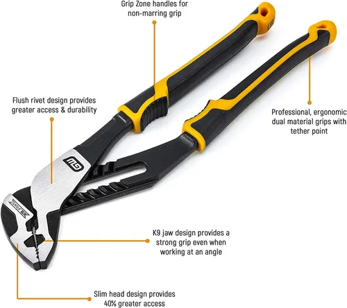 Miniatura 2 de GEARWRENCH Juego de alicates de mandíbula recta de lengüeta y ranura de material dual PITBULL K9 de 8", 10" y 12" - 82205CAZ
