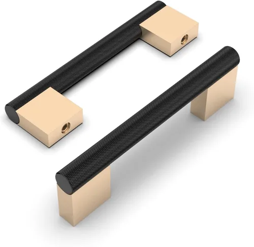 Miniatura 7 de Paquete de 10 tiradores de gabinete de 3 pulgadas (76mm) negros y dorados, manijas de gabinete de cocina roscadas, tiradores de cajón, herrajes