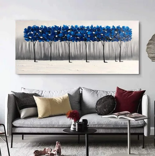 Miniatura 8 de Yihui Arts - Pintura al óleo de árbol azul pintado a mano en lienzo, paisaje moderno abstracto, obra de arte para pared, decoración para sala