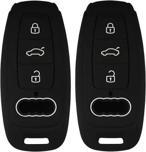 Funda de silicona para llavero de 3 botones compatible con 2019 2020 A6 E-Tron Audi A6L A8L A6 A7 A8 Q8 (negro negro)