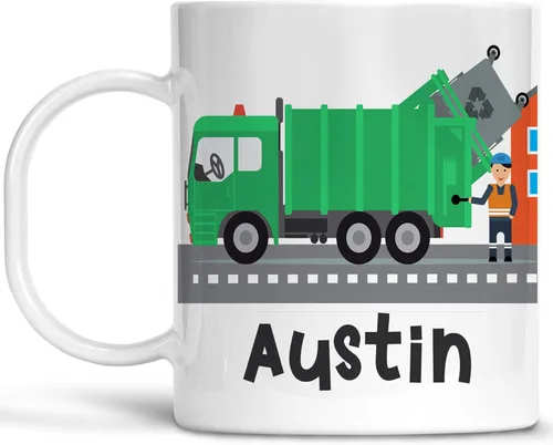 Taza de camión de basura personalizada para niños con nombre del niño, taza irrompible de camión de basura, apta para lavavajillas y sin BPA