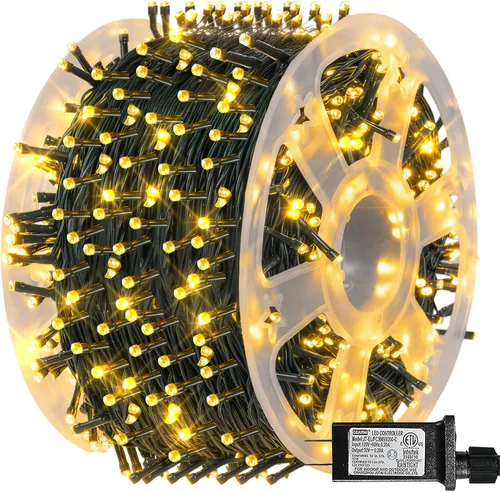 Miniatura 9 de Dazzle Bright - Guirnalda de luces de Navidad para exteriores, 1000 luces LED de 328 pies, enchufe de luz de hada con control remoto, 8 modos