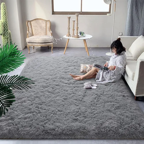 Miniatura 12 de DweIke Alfombras Shag Esponjosas Azules para Dormitorio Sala de Estar, 5x8 Grande Suave Felpa Tie-Dye Azul Cielo para Niñas y Niños, Alfombra Azul