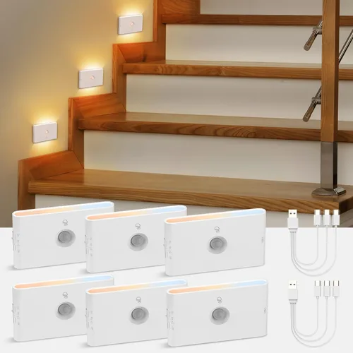 Miniatura 9 de wowatt Luz de escalera recargable con sensor de movimiento, luces de noche blancas con montaje magnético, luces de escalera regulables para Blanco