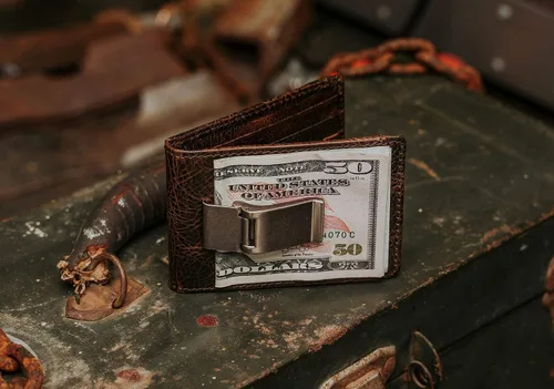 Miniatura 3 de HoJ Co DEACON ID Billetera plegable con clip de dinero para hombres cartera de cuero de grano completo con bolsillo frontal Cartera plegable