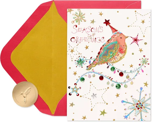 Papyrus Tarjeta de Navidad artística con pájaro festivo, diseñada por House of Turnowsky (Heartfelt Wishes)
