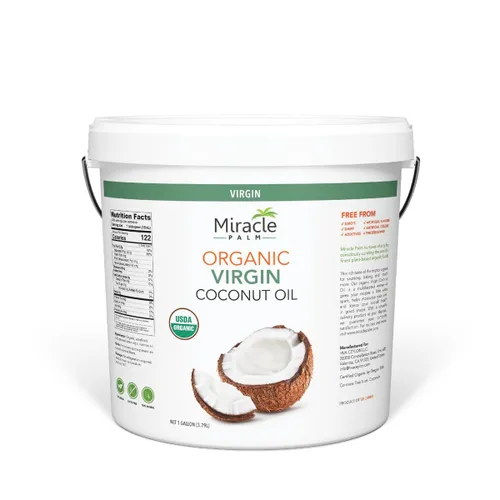 Miracle Palm Aceite de coco virgen, 128 onzas líquidas (paquete de 1), orgánico USDA, sin OMG, crudo y sin refinar, ideal para la piel, el cabello,