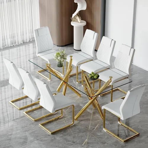 Miniatura 19 de Juego de mesa de comedor de cristal para 6,71 pulgadas, mesa de comedor para 6, mesa de cocina rectangular grande de vidrio templado y 6 sillas