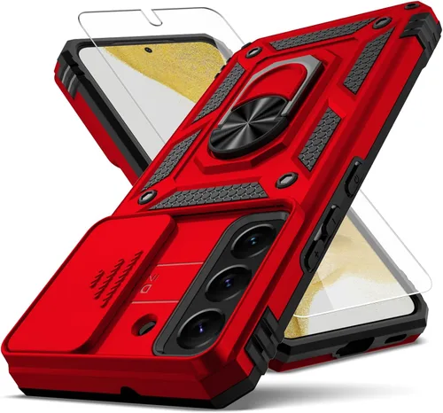 Funda para Samsung Galaxy S22, con cubierta para lente de cámara, protector de pantalla HD, [grado militar] anillo de montaje en coche con soporte