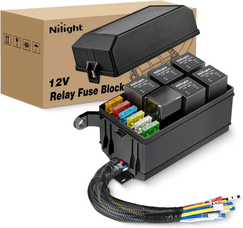 Nilight Caja de relé de fusibles de 12 V, 6 relés, 6 ranuras ATC/ATO, portafusibles de cuchilla ATC/ATO, terminal de 4 pines, 5 pines, relé de 40 A,