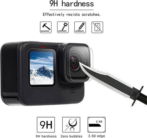 Miniatura 7 de [9 piezas] Protector de pantalla para GoPro Hero 12 11 10 9 negro, 9 piezas de vidrio templado protector de pantalla Len