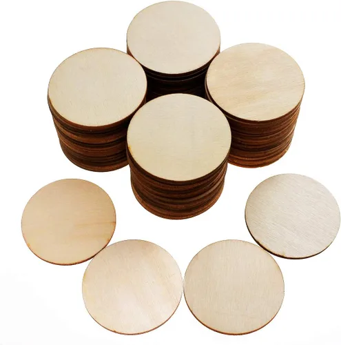 Miniatura 10 de 100 piezas de círculos de madera sin terminar - disco redondo de 1 pulgada en blanco, adornos de madera natural cortados para decoración