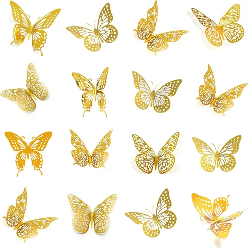 Meikeer Decoración de pared de mariposa 3D, 48 piezas, 4 estilos y 3 tamaños, calcomanías de pared extraíbles para cumpleaños, fiestas, decoraciones