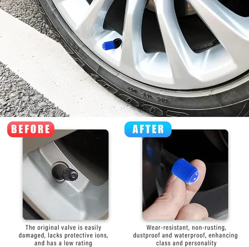 Miniatura 3 de Ziciner 20 tapas de válvula de neumático, tapones de válvula de plástico para coche con sello de goma O, cubiertas de vástago de rueda selladas Azul