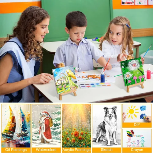 Miniatura 3 de Mimorou Juego de 32 mini lienzos de 3 x 3 pulgadas con caballetes para pintar, regalos navideños, pequeños lienzos estirados para arte, paneles