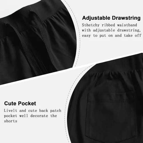 Miniatura 4 de Pantalones cortos de algodón para correr para niñas con cordón y bolsillos, ropa de entrenamiento para niñas de 3 a 12 años