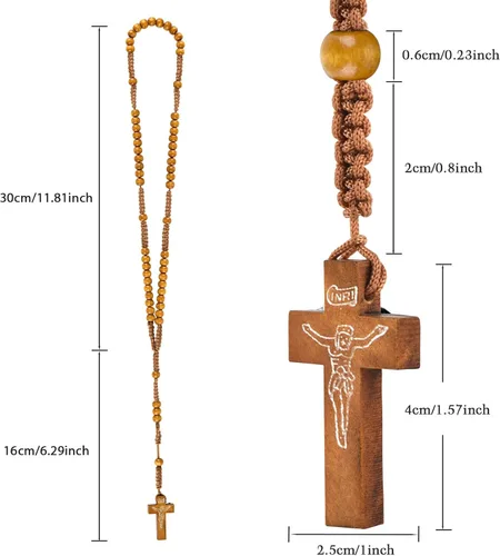 Miniatura 2 de SHAOQINLIN Rosario hecho a mano, 12 cuentas de madera, rosario hecho a mano, 4 colores, cuentas de rosario de madera, impresión de Cristo Jesús