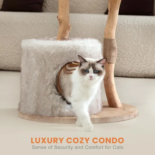 Miniatura 5 de PEGIC Natural Branch - Torre para gatos, árbol para gatos de varios niveles de 44 pulgadas de alto con nido de mimbre, poste rascador de sisal