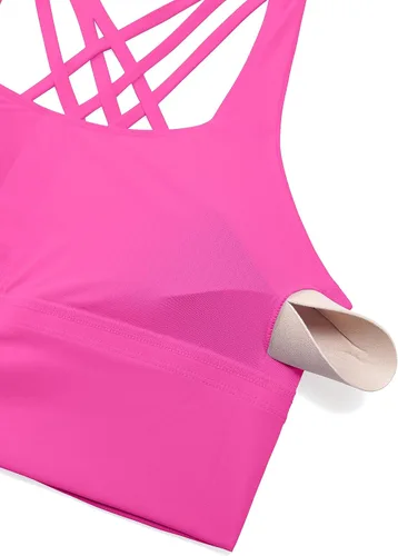 Miniatura 4 de CRZ YOGA Sujetadores deportivos de tirantes largos para mujer, sin varillas, acolchados, cruzados, para yoga, recortados