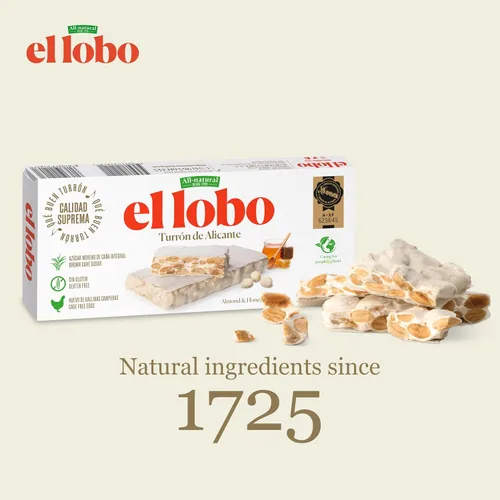 Miniatura 3 de El Lobo Turrón, Turrón de almendras duras españolas (Turron Duro) 150 g (5.3 oz) Turrón tradicional de almendras españolas, hecho con almendras