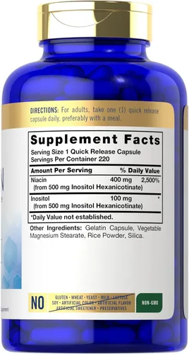 Miniatura 2 de Carlyle Niacina Flush Free 500mg 220 Cápsulas Suplemento sin OMG y sin gluten