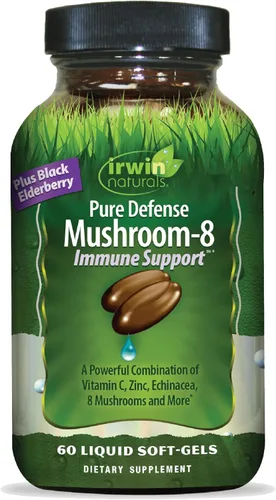 Irwin Naturals Pure Defense Mushroom-8 - Apoyo inmunológico - 60 geles blandos líquidos - Fórmula de hongos de espectro completo