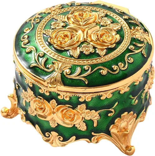 Joyero vintage, caja redonda de oro para anillos del tesoro, organizador de metal para baratijas, caja de recuerdos, regalo para niñas y mujeres,