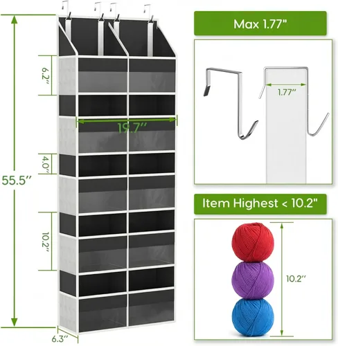 Miniatura 3 de Organizador de almacenamiento de hilo colgante de 5 niveles para colgar sobre la puerta, organizador de puerta colgante para tejer y suministros