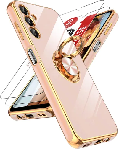 Miniatura 71 de LeYi Funda para Samsung Galaxy S22 Ultra con soporte de anillo giratorio de 360°, soporte magnético, chapado en oro rosa, borde protector para Negro