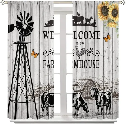 Miniatura 3 de Western Farms - Cortinas de ventana con estampado de vaca, color blanco y negro, para sala de estar, 42 x 54 pulgadas Estilo 4