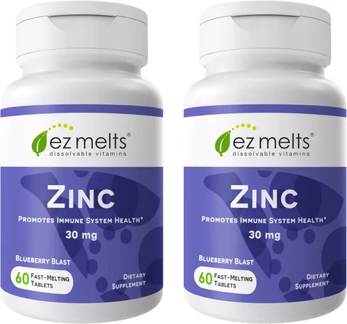 Miniatura 10 de Vitaminas solubles EZ Melts Zinc, 30 mg, cero azúcar, sabor natural a arándanos, libre de GMO, pastillas de disolución rápida, salud ósea e
