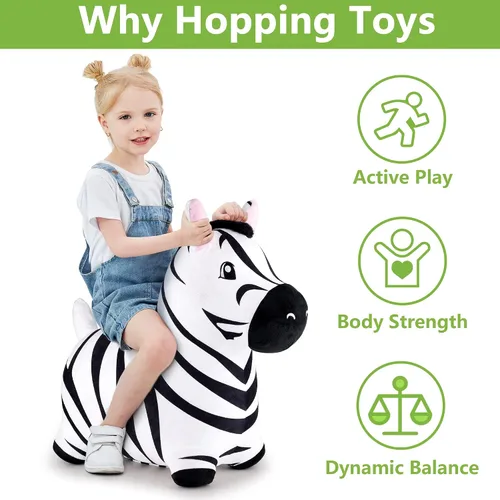 Miniatura 2 de iPlay, iLearn Bouncy Pals Caballo Saltarín Cebra, Saltador de Animal Inflable de Peluche, Juguetes de Salto para Montar en Interiores y Exteriores
