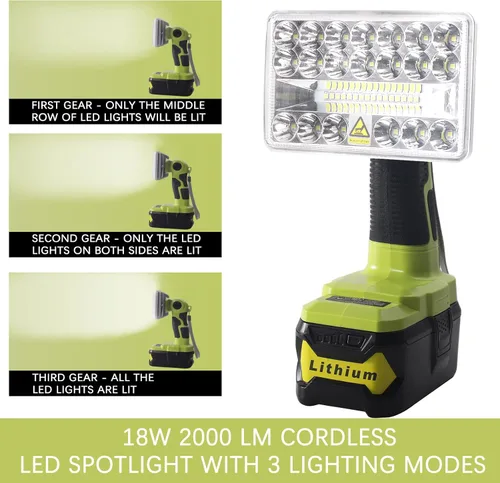Miniatura 3 de YEX-BUR Luz de trabajo LED inalámbrica para batería Ryobi de 18 V, 18 W, 2000 lúmenes, foco LED de mano, linterna portátil para el lugar de trabajo