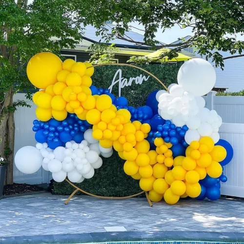 Miniatura 4 de Kit de guirnalda de globos azul rey y amarillo, kit de arco de globos azul rey y amarillo de 100 piezas con globos de diferentes tamaños de Azul