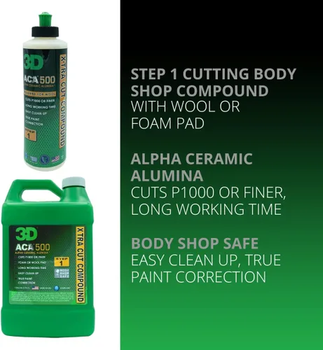 Miniatura 2 de 3D ACA 500 Compuesto de Corte – Paso 1 Extra-Cut para Corrección Profunda de Pintura Corta Grano P100 o Más Fino Seguro para Taller