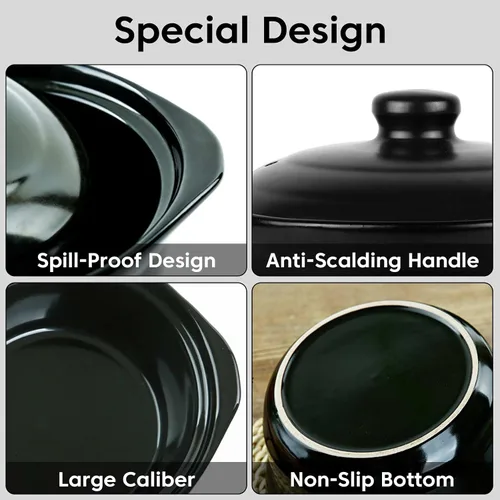 Miniatura 4 de Olla de arcilla para cocinar con tapa de 1.8 litros Olla de cerámica de 1.9 cuartos de galón Utensilios de cocina de cerámica Recipiente