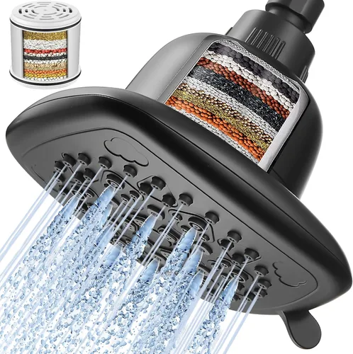 Miniatura 12 de Cobbe - Cabezal de ducha filtrado, 7 modos de alta presión - Juego de cabezal de ducha de 16 etapas para agua dura para eliminar el cloro y las A.
