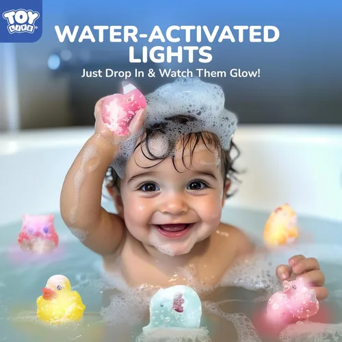 Miniatura 2 de TOY Life 12 piezas de juguetes de baño de animales que se iluminan para edades 1-3, juguetes de baño luminosos sin agujeros para niños, regalos