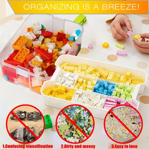 Miniatura 2 de Caja de almacenamiento de juguetes para niños para bloques de construcción apilables de Lego, organizadores de contenedores en miniatura, Claro - Un