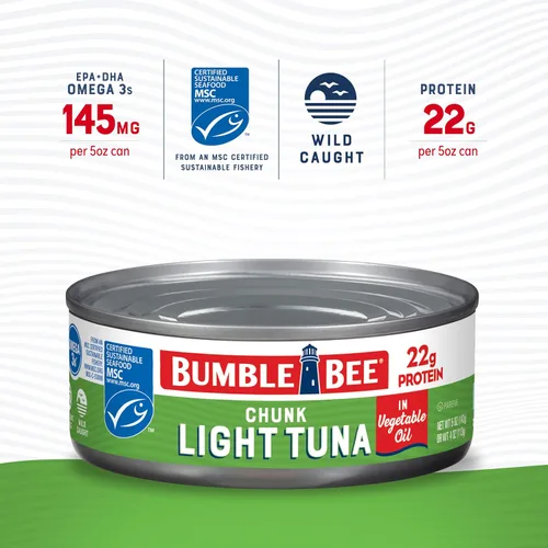 Miniatura 3 de Bumble Bee Chunk Light Atún en aceite, latas de 5 onzas (paquete de 24) – Atún capturado silvestre – 0.78 oz de proteína por porción, proyecto