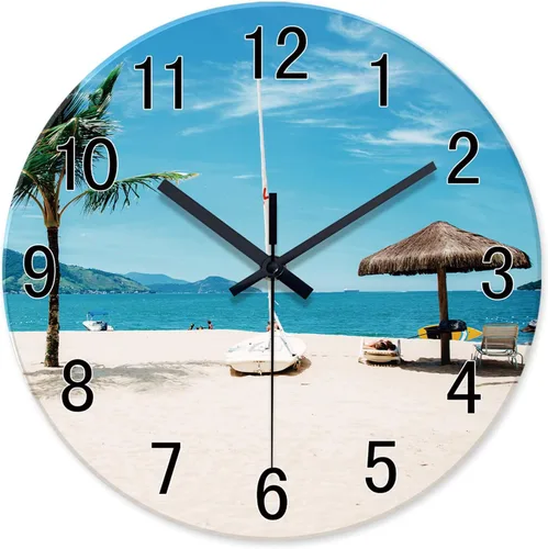 Miniatura 14 de XFM Reloj de pared de playa, silencioso, sin tictac, funciona con pilas, reloj de pared de 12 pulgadas con palmera tropical azul océano azul Blue7