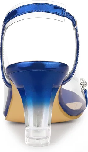 Miniatura 3 de Allegra K Sandalias de tacón con punta abierta y diamantes de imitación transparentes para mujer