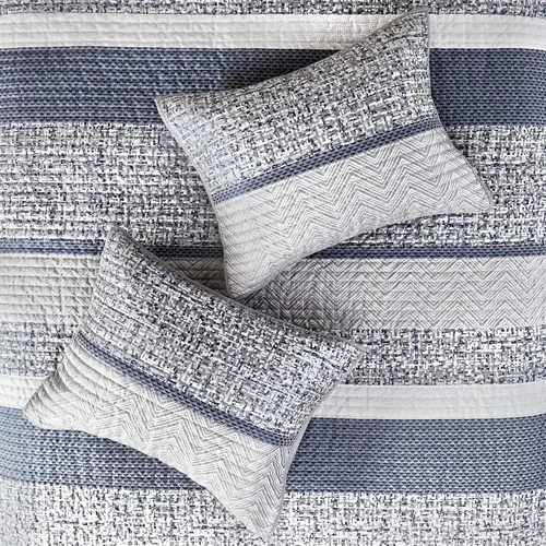 Miniatura 5 de Madison Park Juego de edredón Queen de jacquard lustroso y purpurina, conjunto de cubrecama para cama tamaño Queen – para todas las estaciones